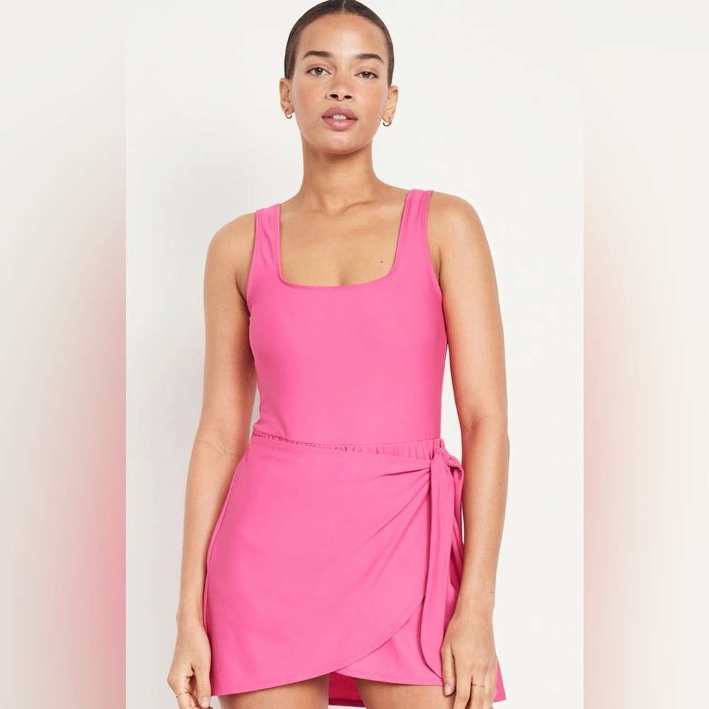 NWOT Old Navy Side Tie Wrap-Front Pink Swim dress Size Small